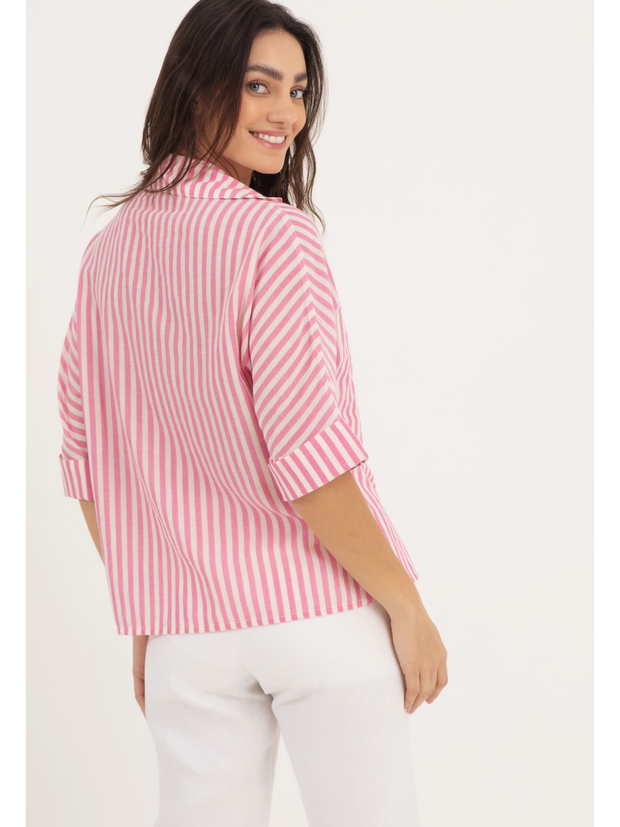 Camisa Bolsos Listras Rosa Cabana Crafts