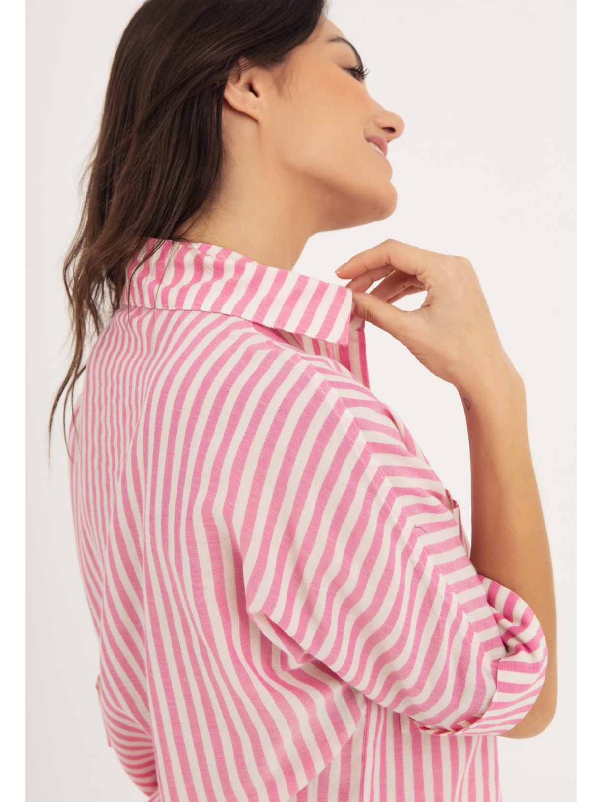 Camisa Bolsos Listras Rosa Cabana Crafts