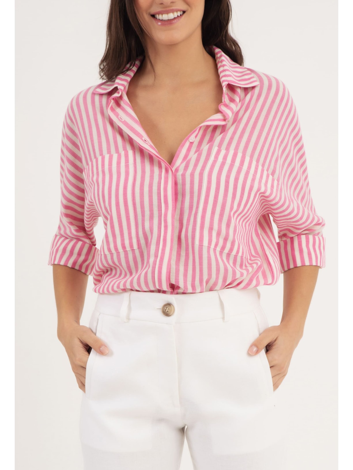 Camisa Bolsos Listras Rosa Cabana Crafts