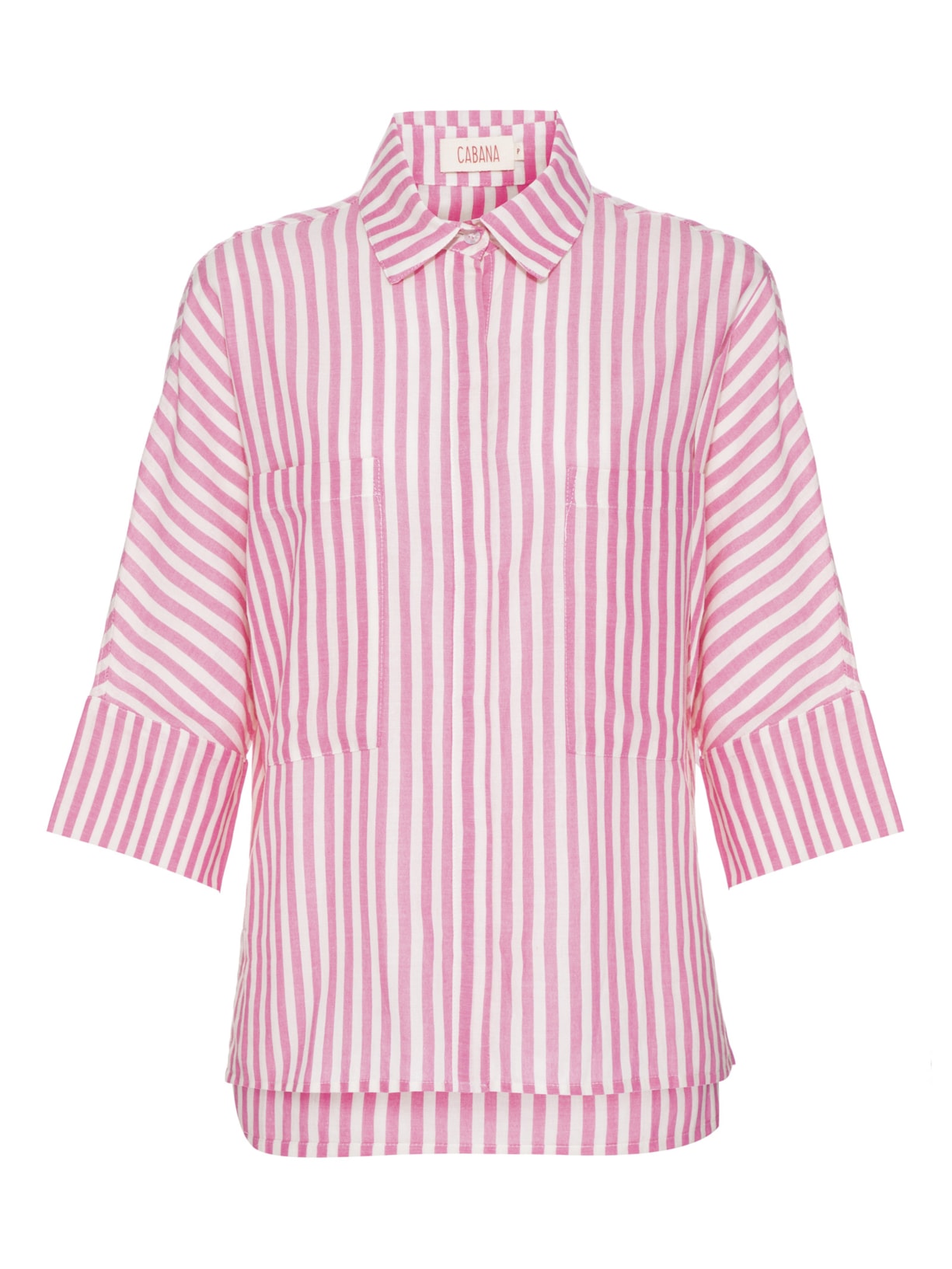 Camisa Bolsos Listras Rosa