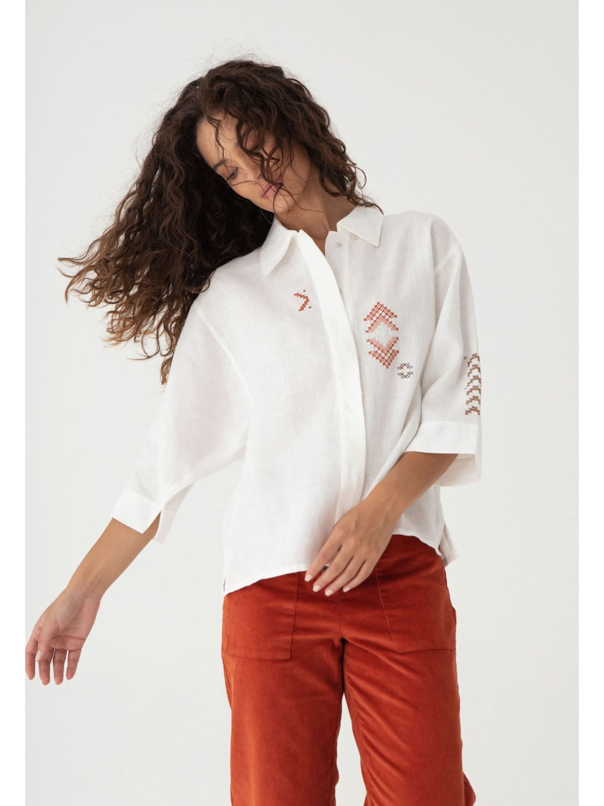 Camisa Bordada Linho Kilim Cabana Crafts