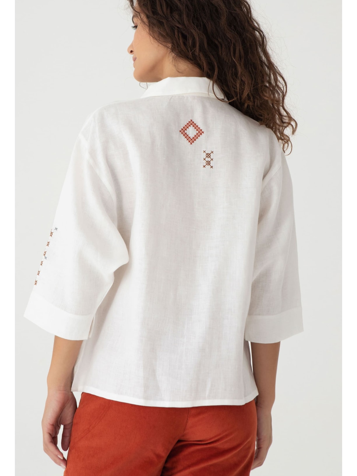 Camisa Bordada Linho Kilim Cabana Crafts