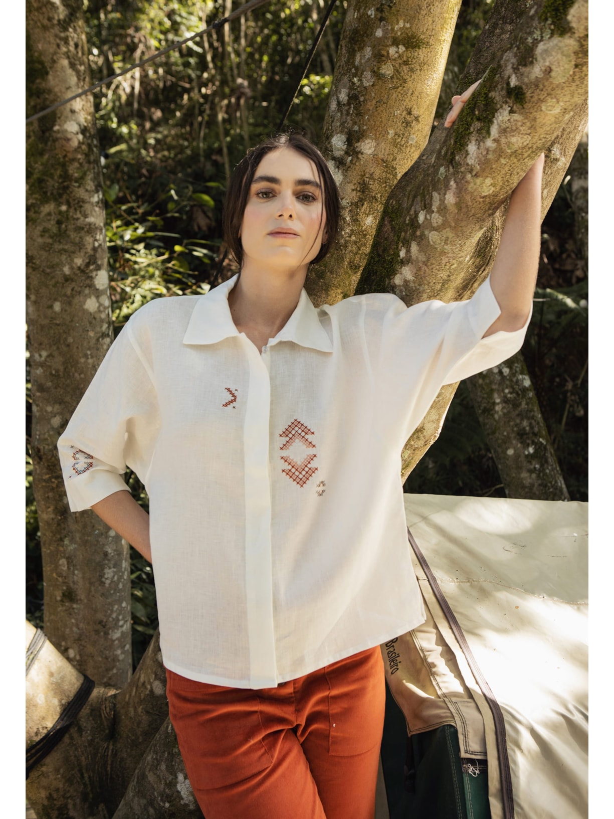 Camisa Bordada Linho Kilim Cabana Crafts