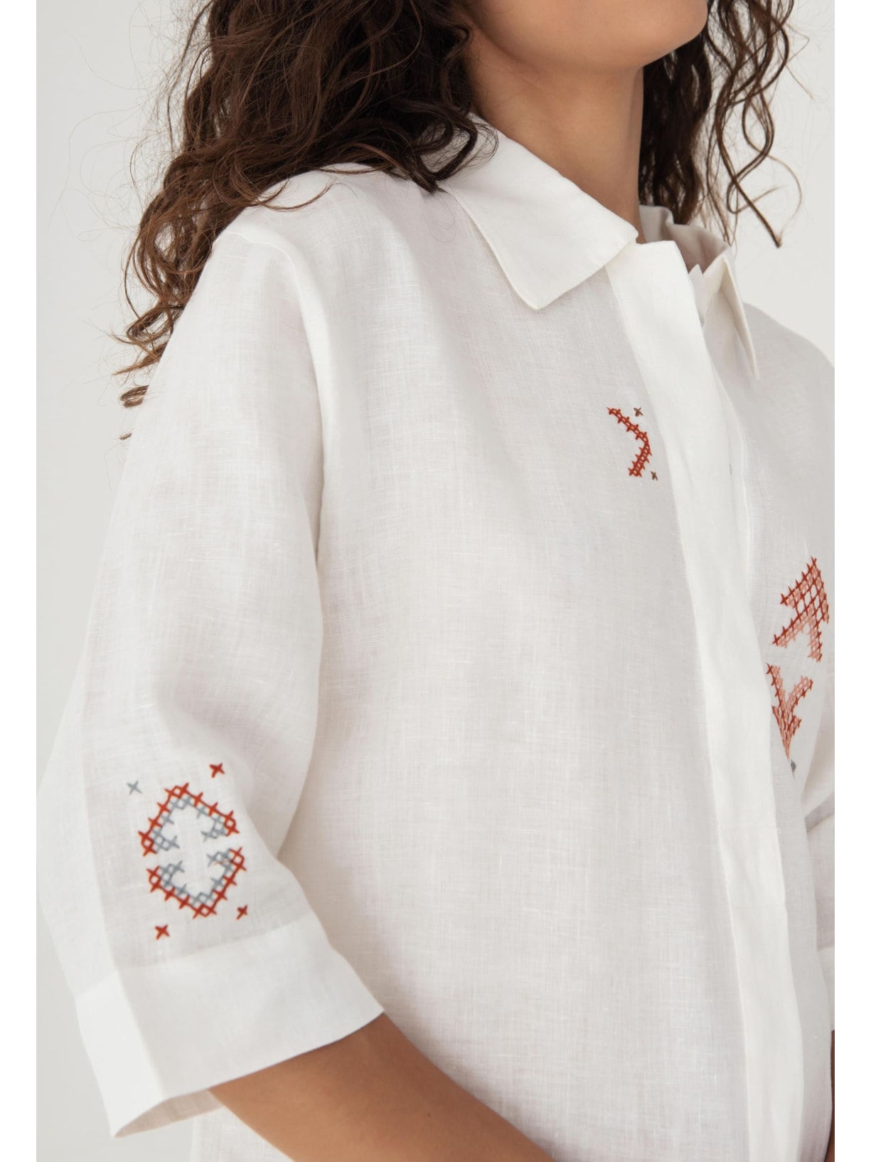 Camisa Bordada Linho Kilim Cabana Crafts