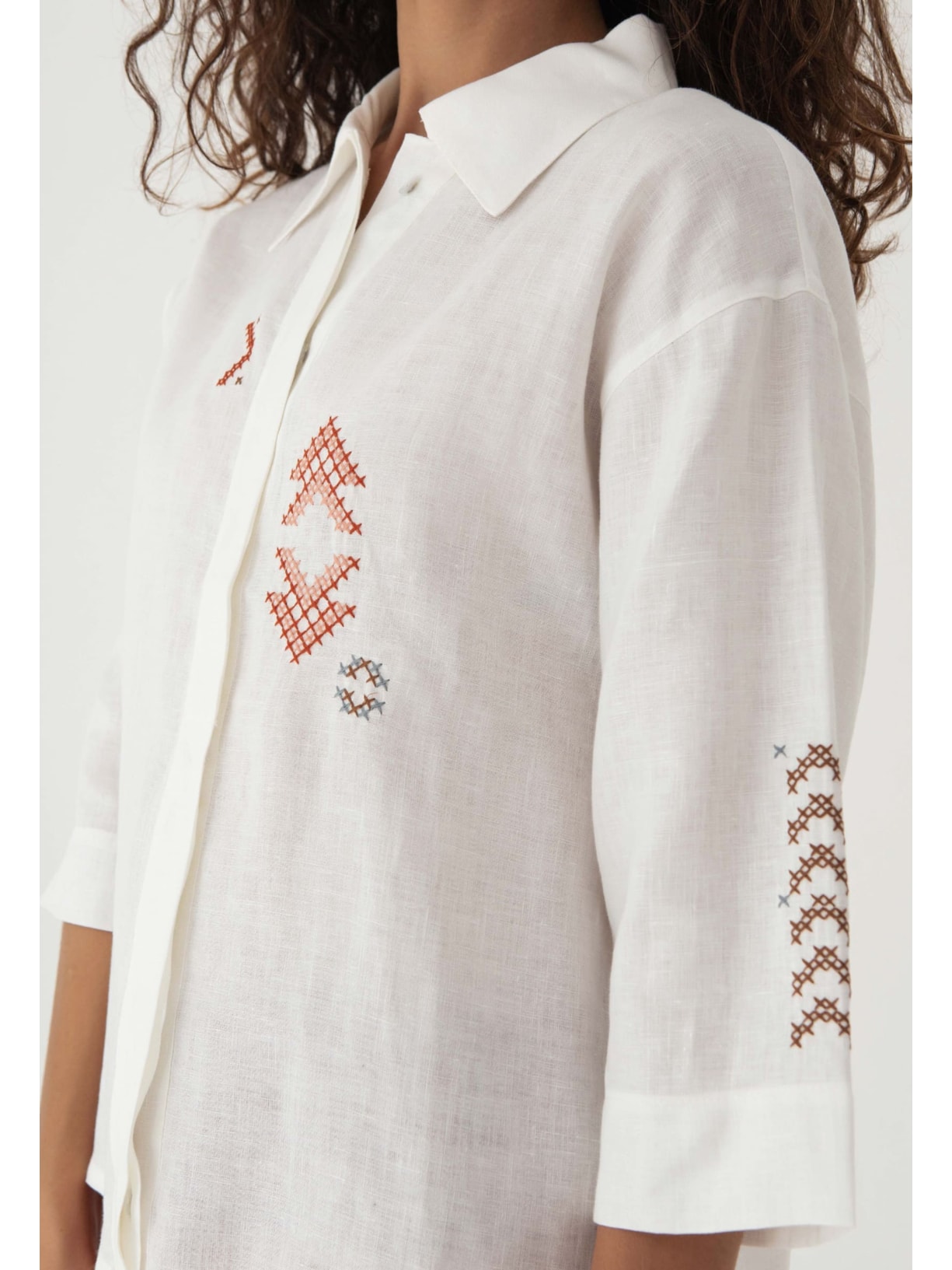 Camisa Bordada Linho Kilim Cabana Crafts