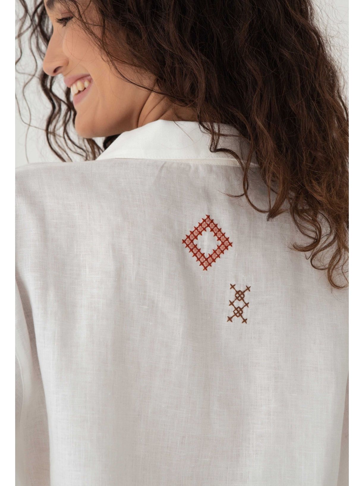 Camisa Bordada Linho Kilim Cabana Crafts