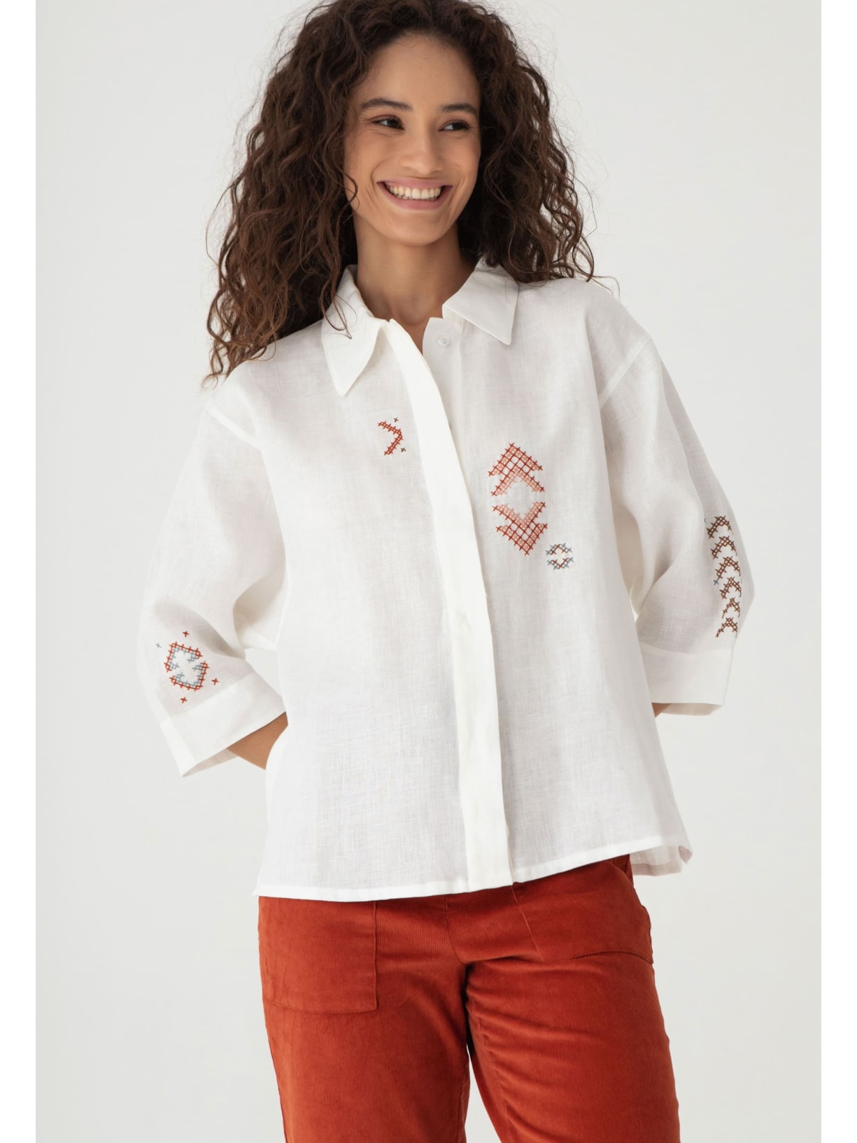 Camisa Bordada Linho Kilim Cabana Crafts