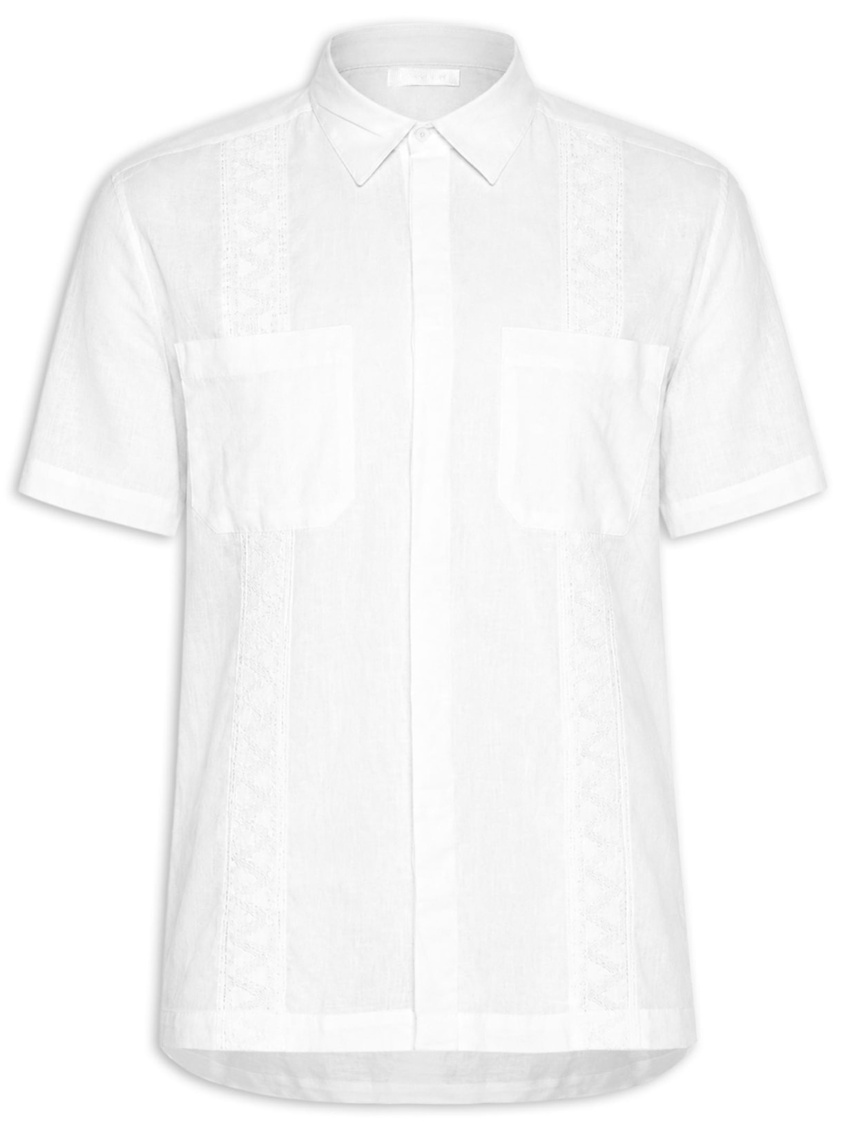 Camisa Casual Manga Curta Masculina Linen Lace Branco Osklen