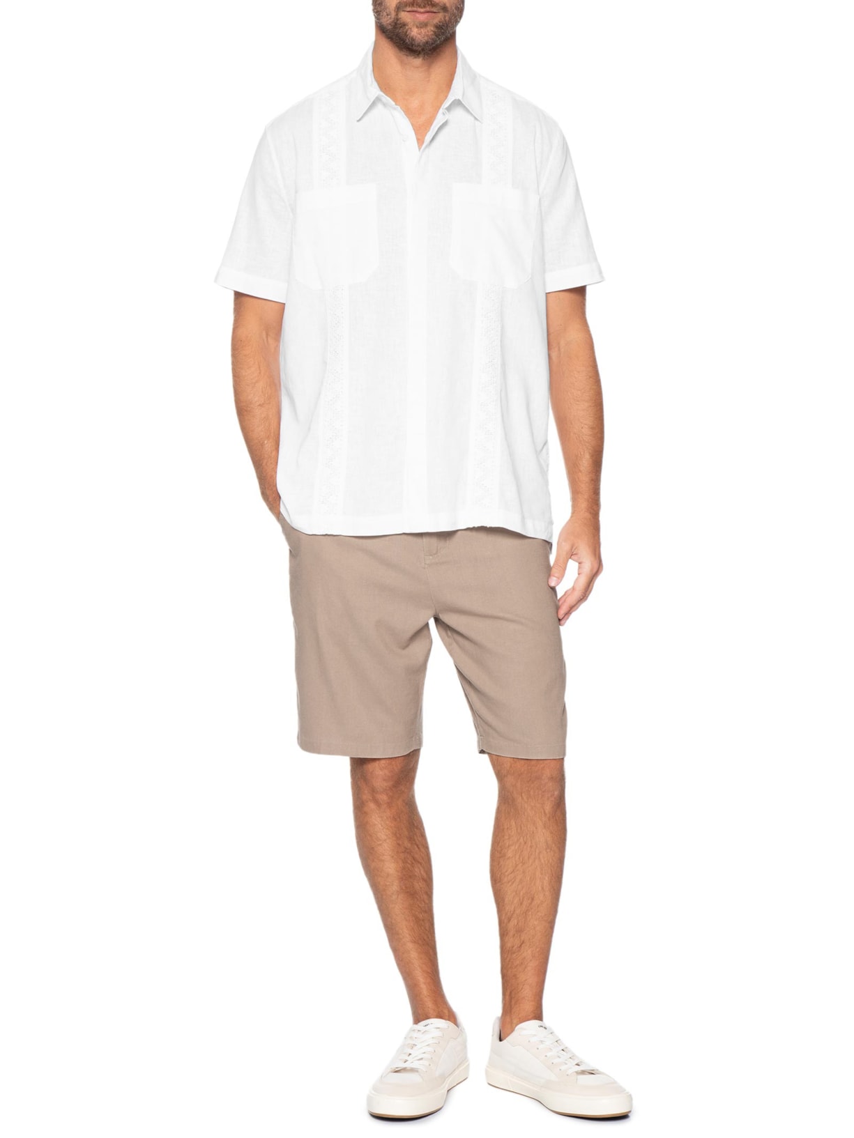 Camisa Casual Manga Curta Masculina Linen Lace Branco Osklen