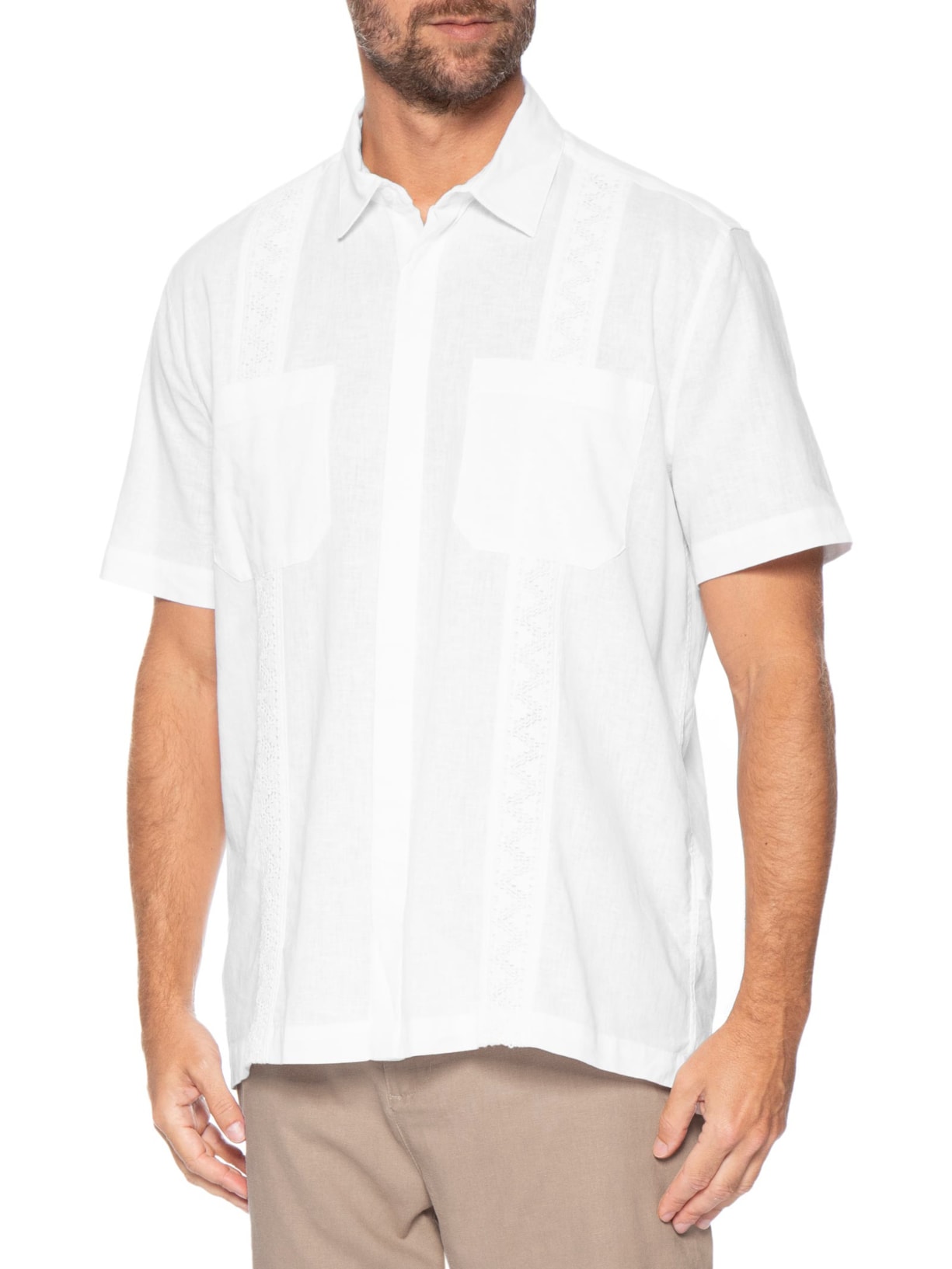 Camisa Casual Manga Curta Masculina Linen Lace Branco Osklen