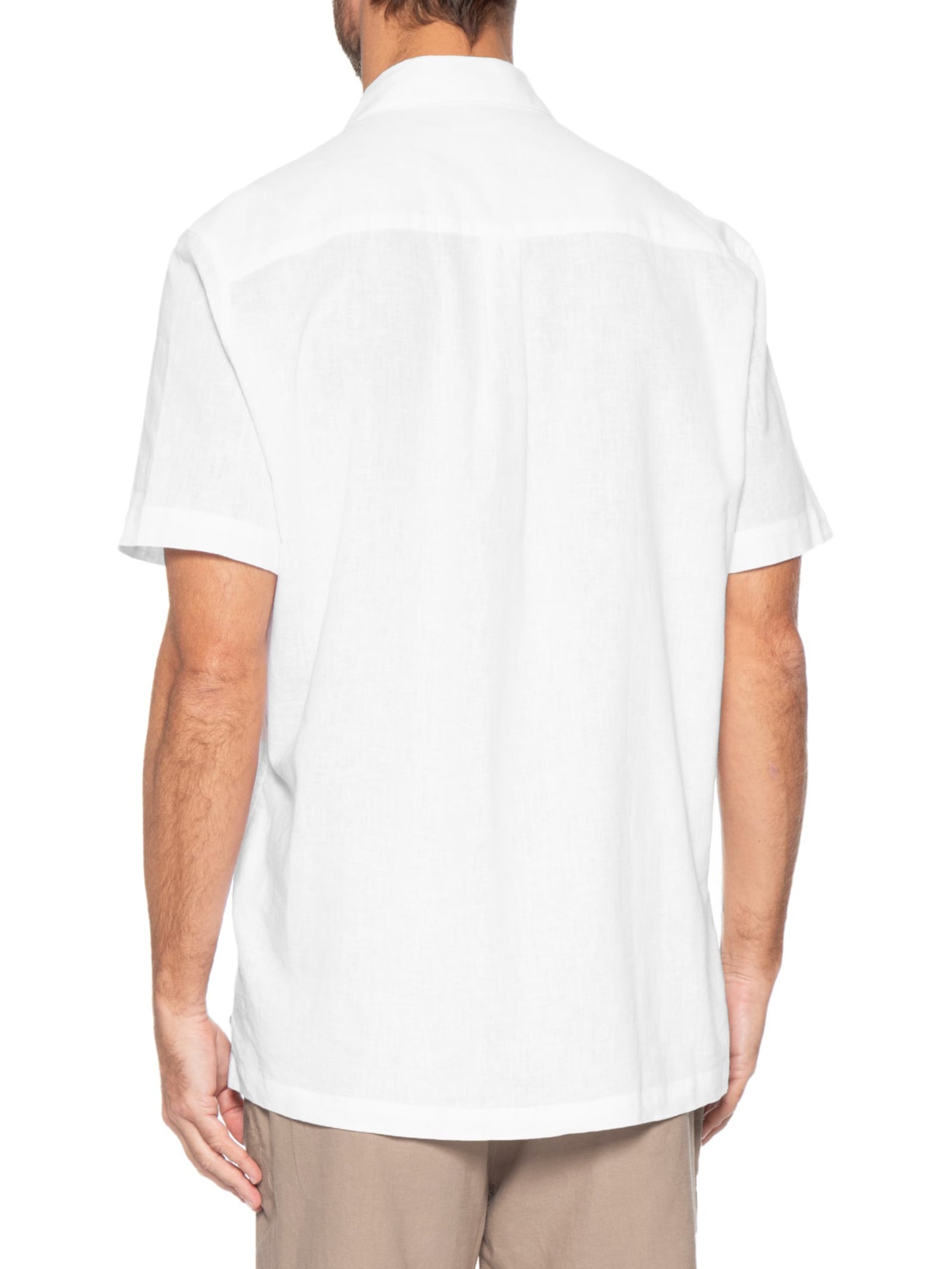 Camisa Casual Manga Curta Masculina Linen Lace Branco Osklen