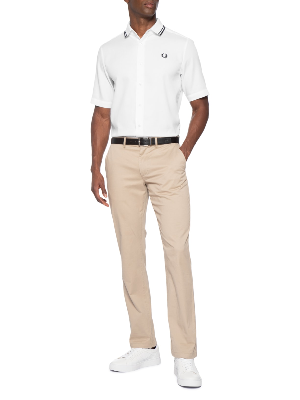 Camisa Casual Masculina Collar Branco Fred Perry