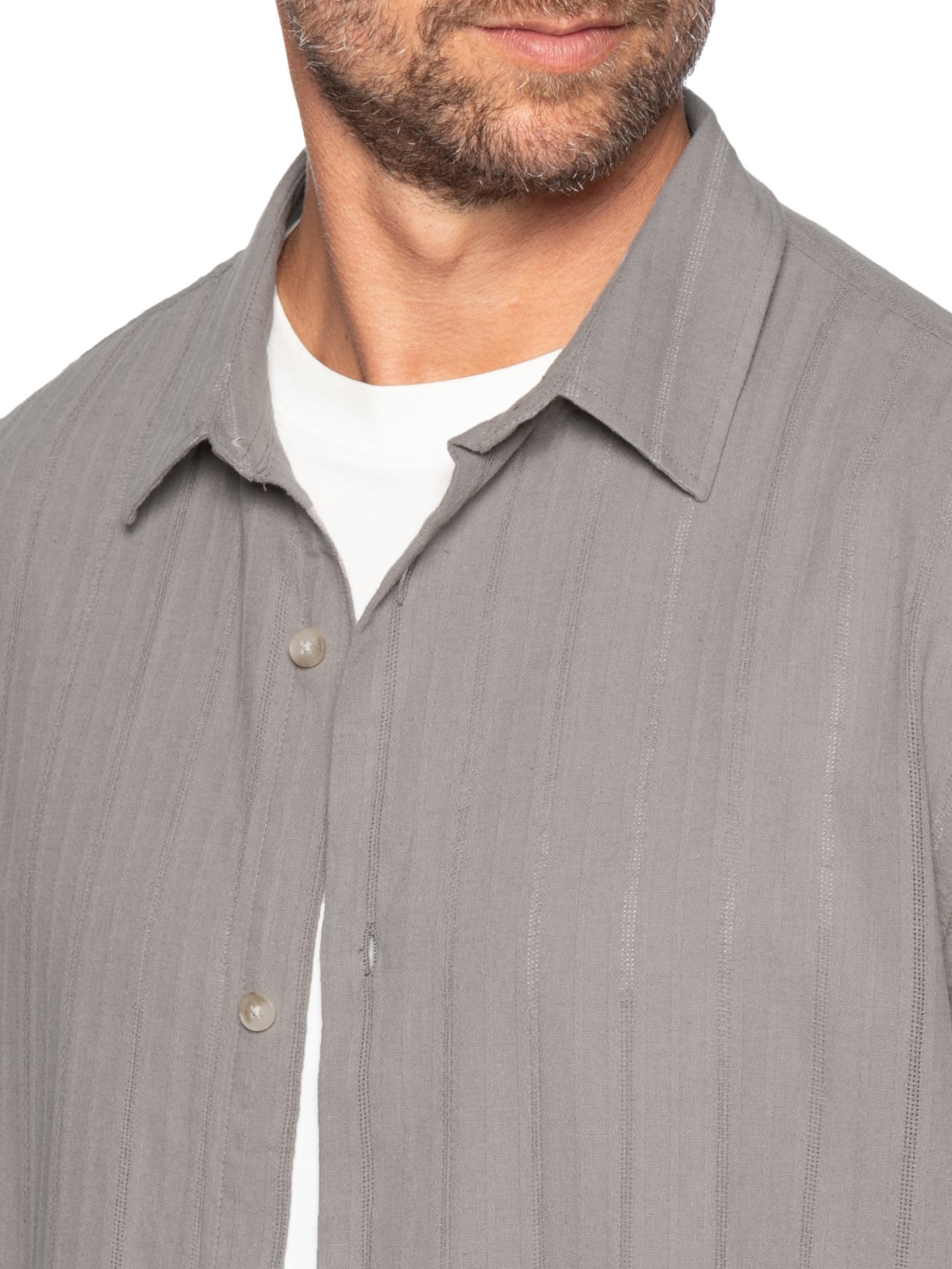 Camisa Casual Masculina Com Listras Texturizadas Cinza Hering