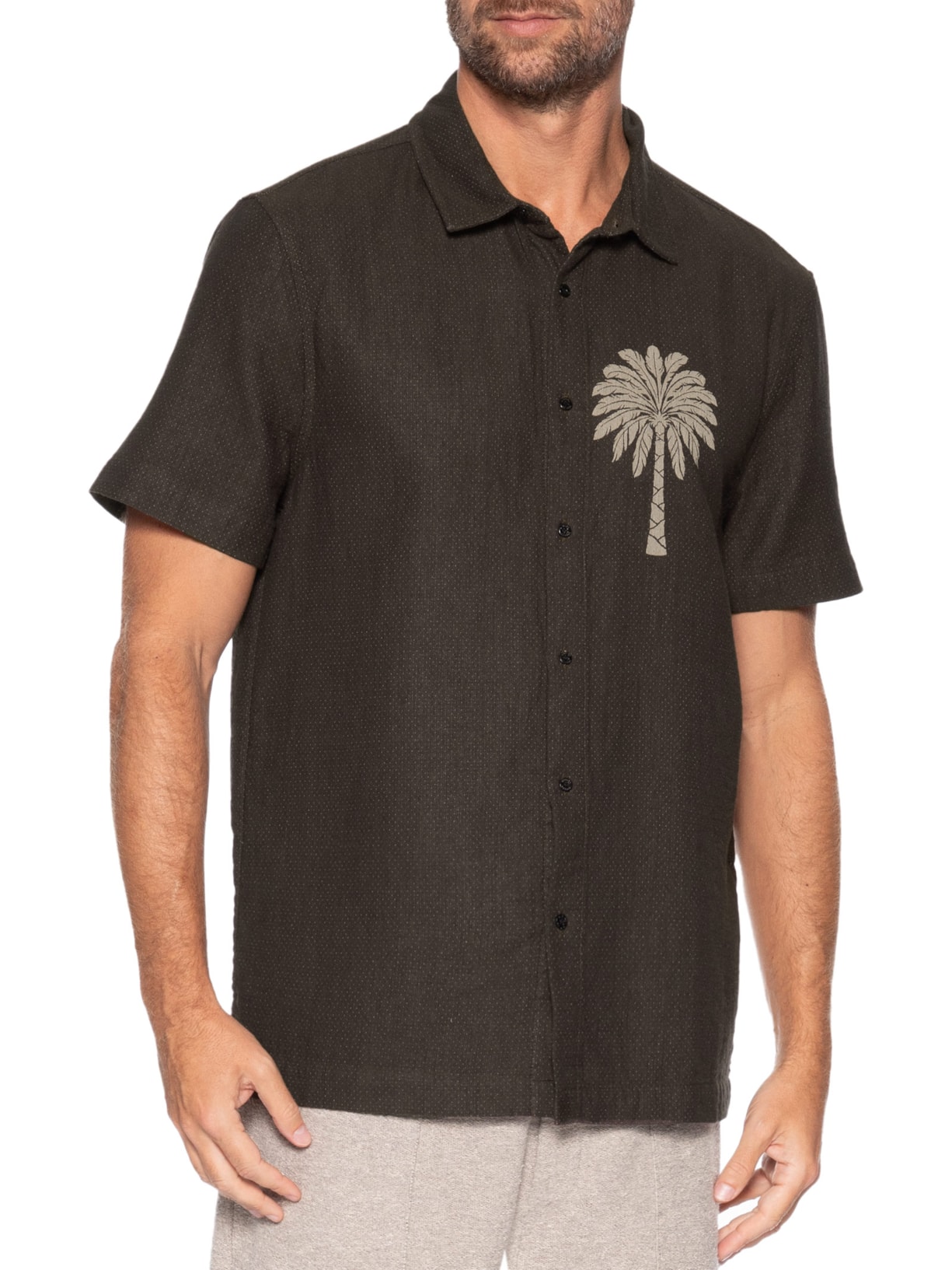Camisa Casual Masculina Double Palmeira – Marrom Osklen