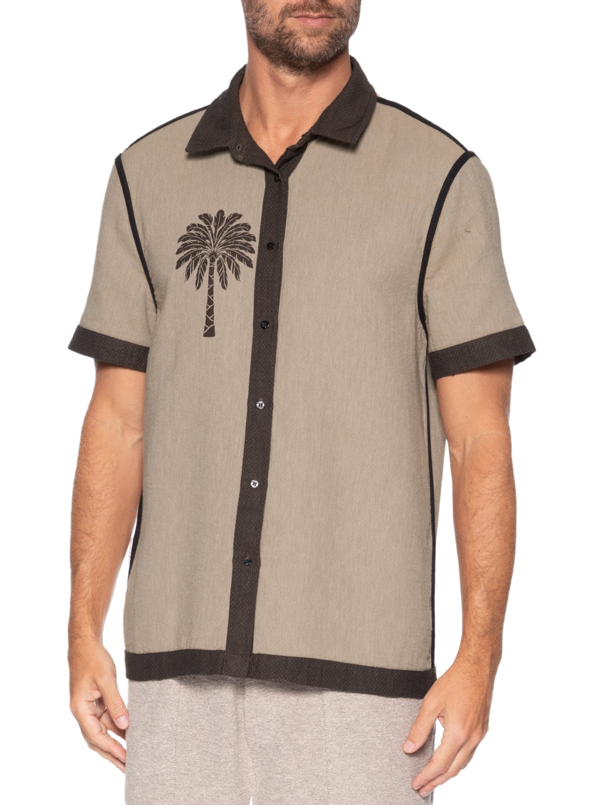 Camisa Casual Masculina Double Palmeira – Marrom Osklen