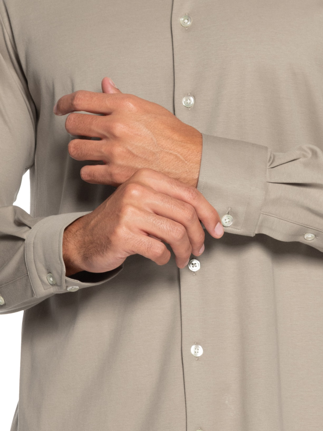 Camisa Casual Masculina Interlock em Pima Cotton Bege Paramount Alfaiataria