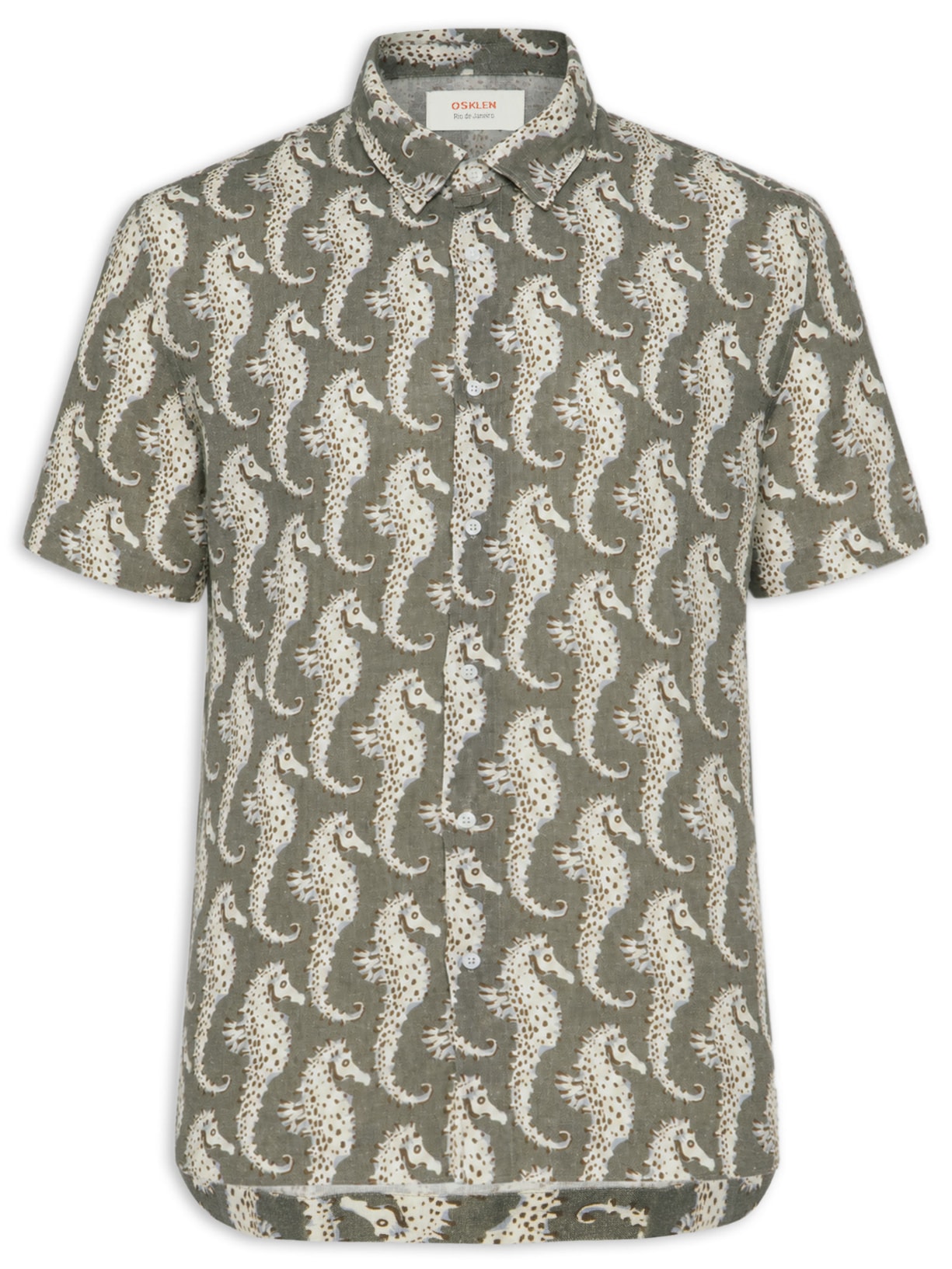 Camisa Casual Masculina Linen Seahorse Green Verde Osklen