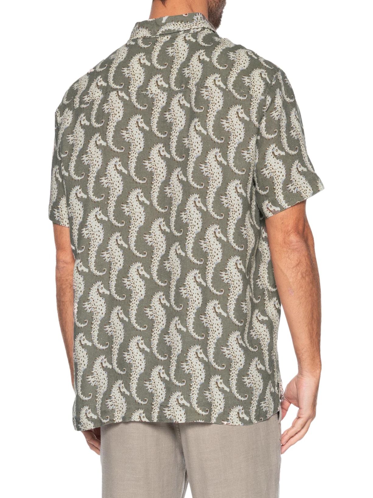 Camisa Casual Masculina Linen Seahorse Green Verde Osklen