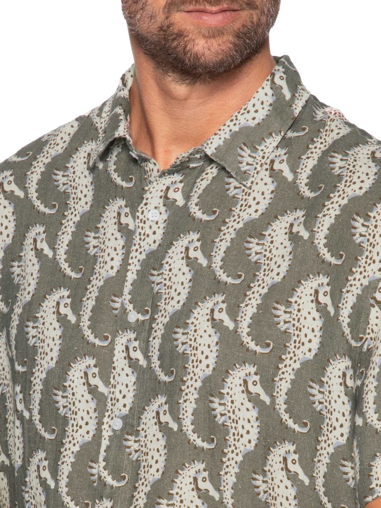 Camisa Casual Masculina Linen Seahorse Green Verde Osklen