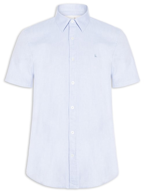 Camisa Casual Masculina Manga Curta Oxford - Azul