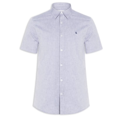 Camisa Casual Masculina Manga Curta Oxford - Azul