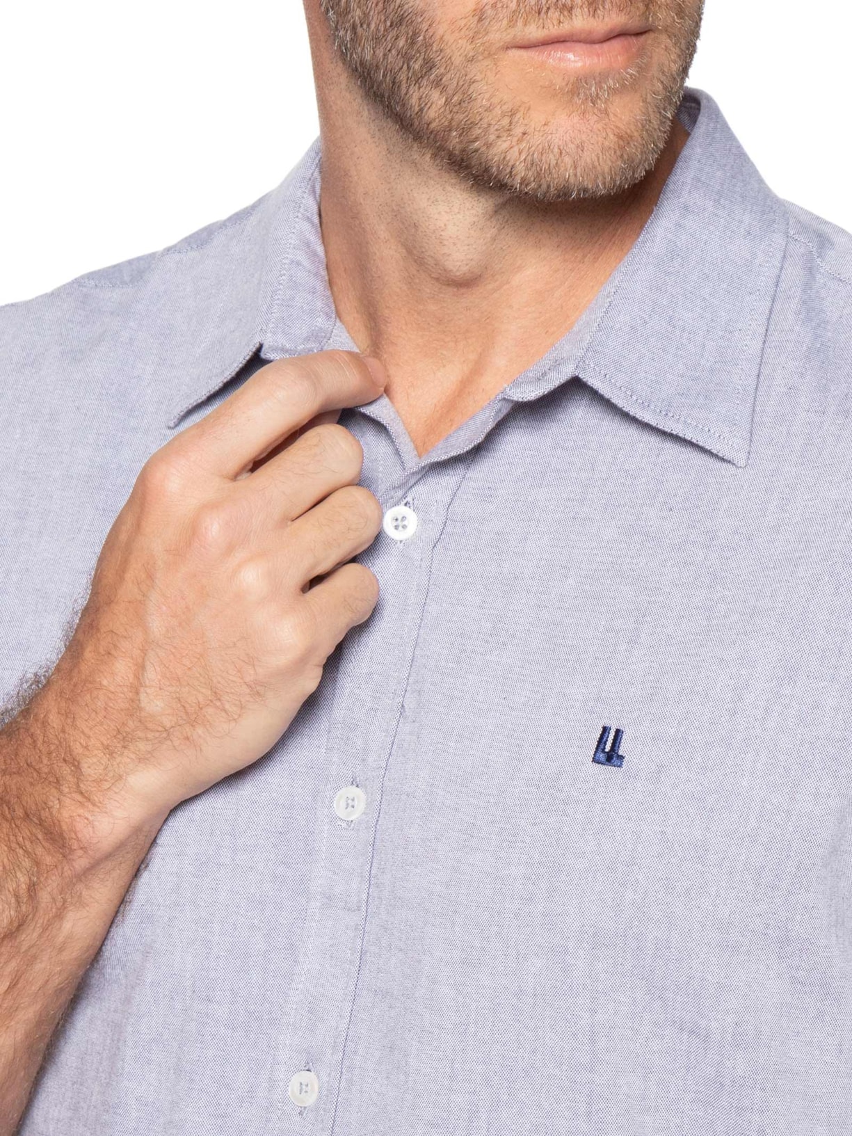 Camisa Casual Masculina Manga Curta Oxford Azul Foxton