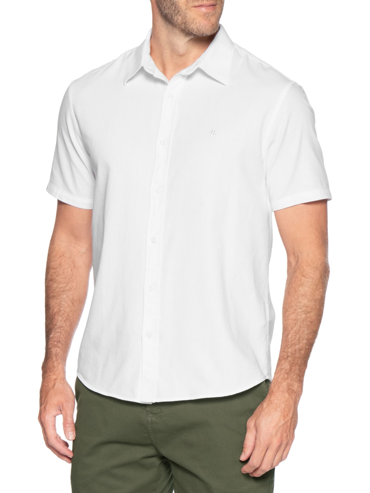 Camisa Casual Masculina Manga Curta Oxford Branco Foxton