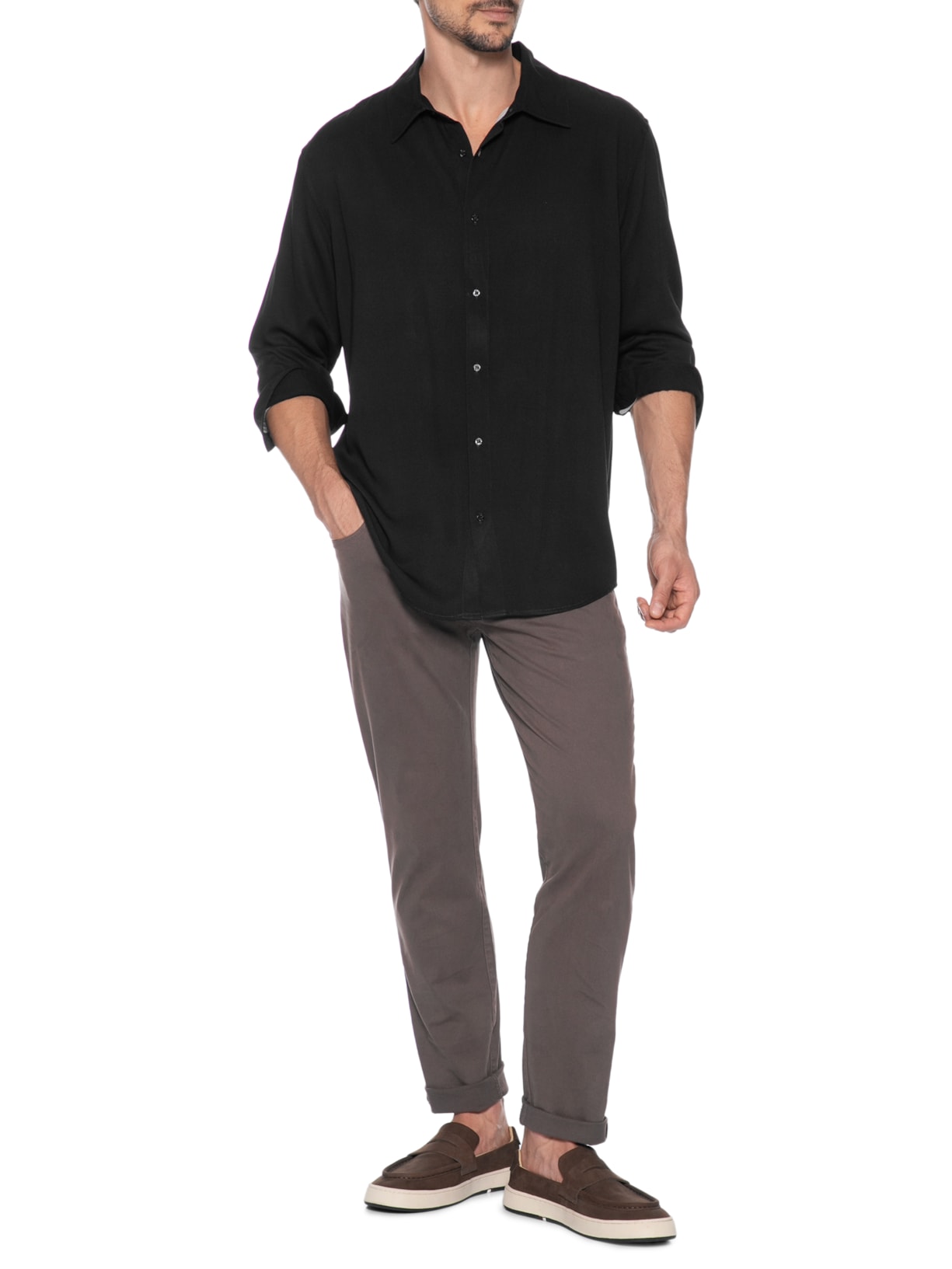 Camisa Casual Masculina Manga Longa Coqueiros Preto Osklen