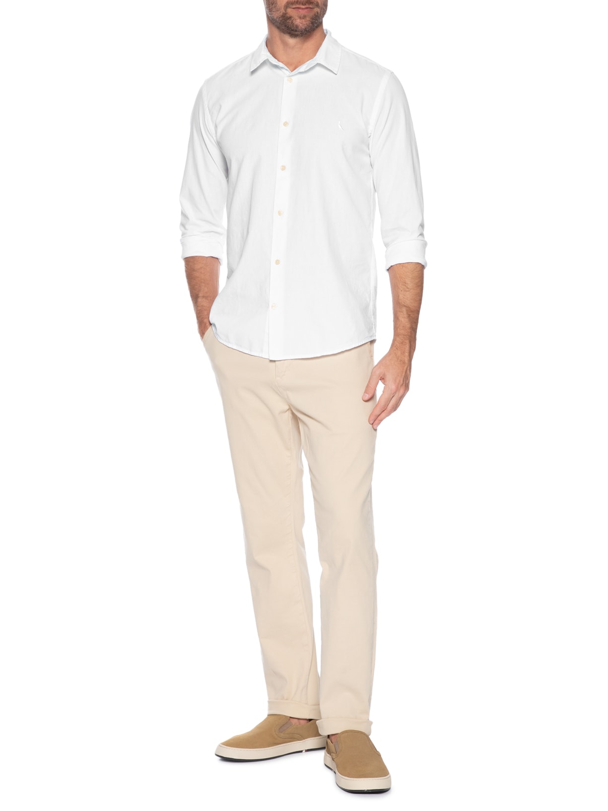 Camisa Casual Masculina Manga Longa Nova Paraty Branco Reserva