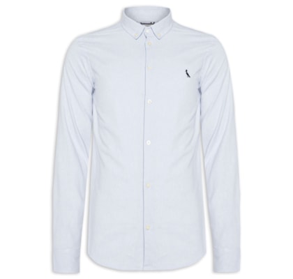 Camisa Casual Masculina Manga Longa Sport Oxford - Azul