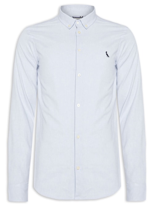 Camisa Casual Masculina Manga Longa Sport Oxford - Azul