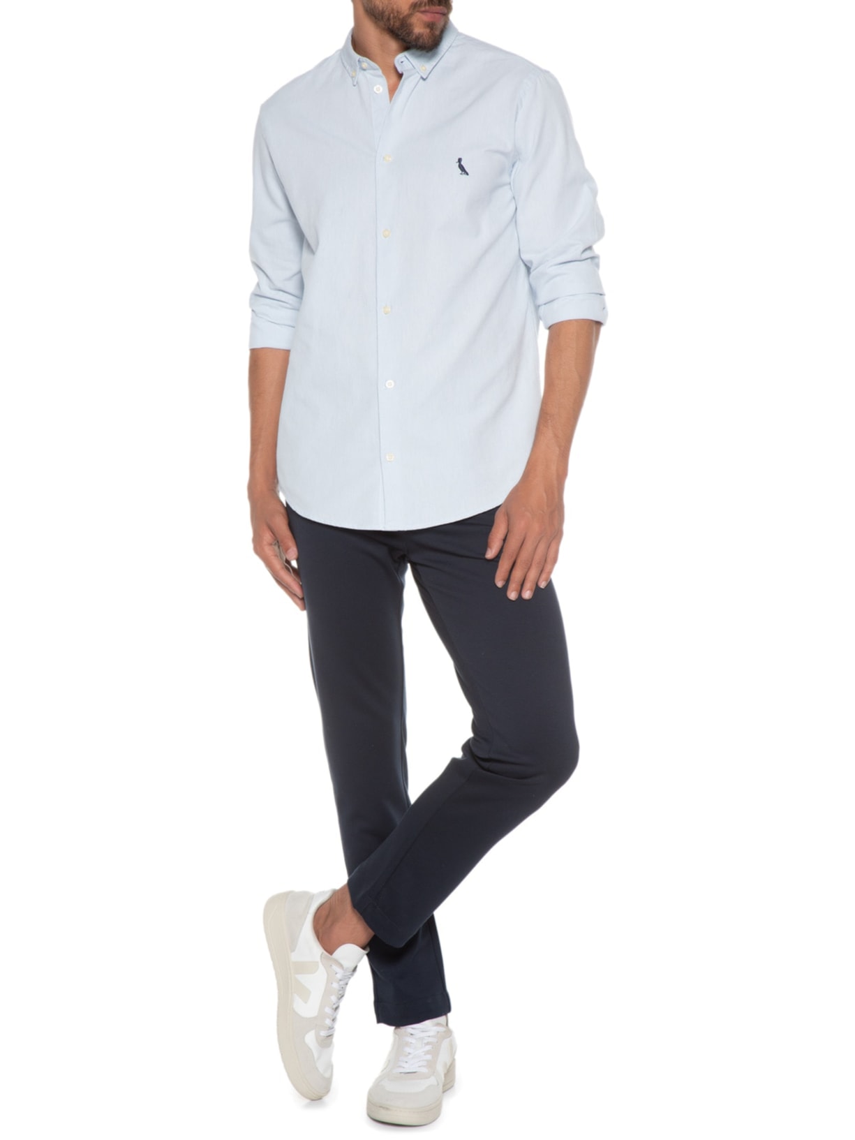 Camisa Casual Masculina Manga Longa Sport Oxford Azul Reserva