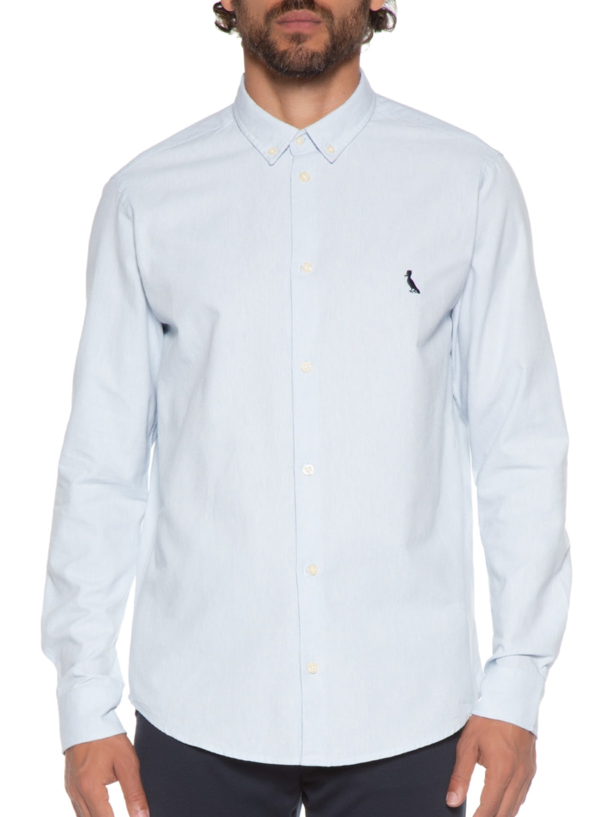Camisa Casual Masculina Manga Longa Sport Oxford Azul Reserva