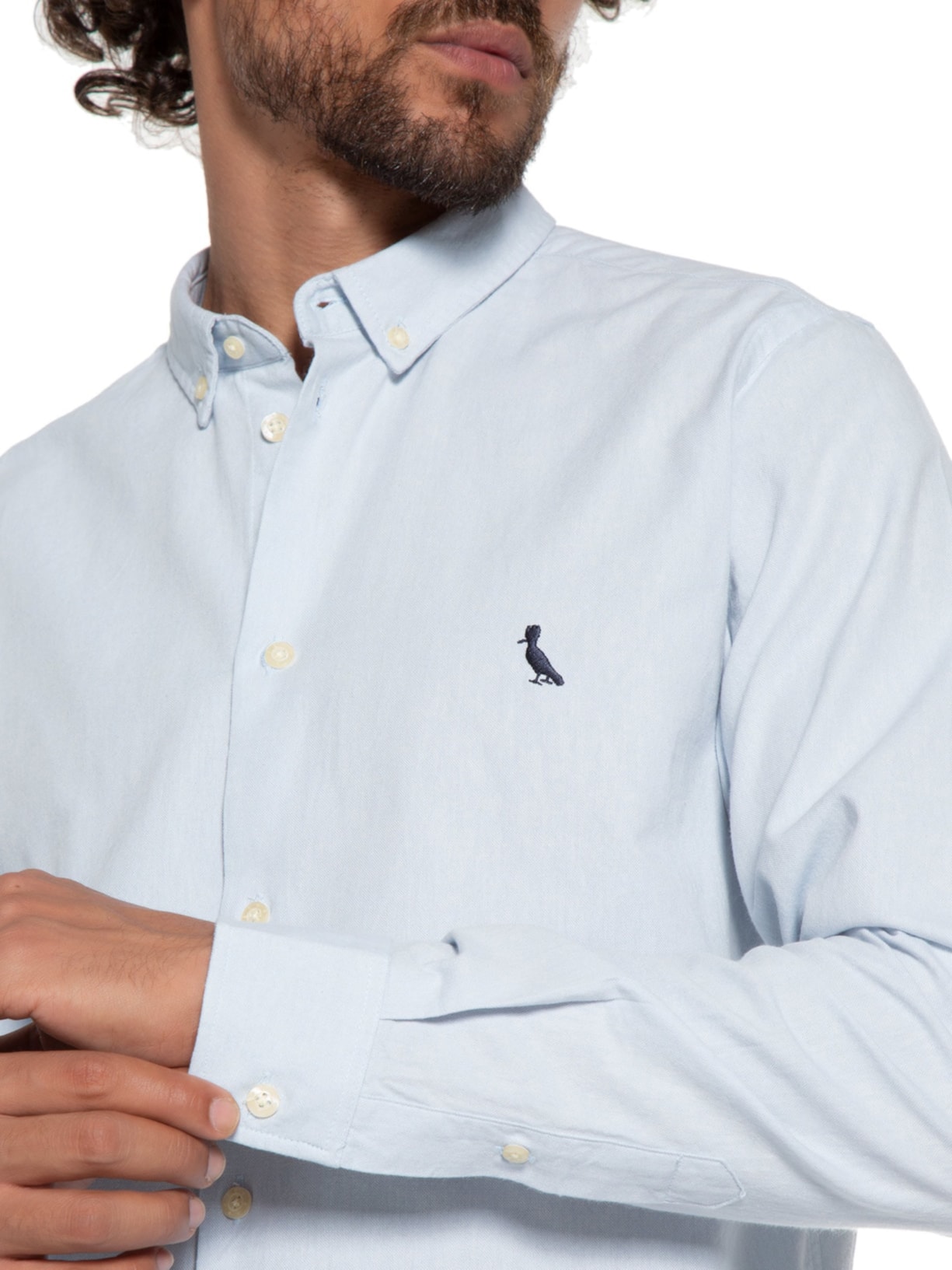 Camisa Casual Masculina Manga Longa Sport Oxford Azul Reserva
