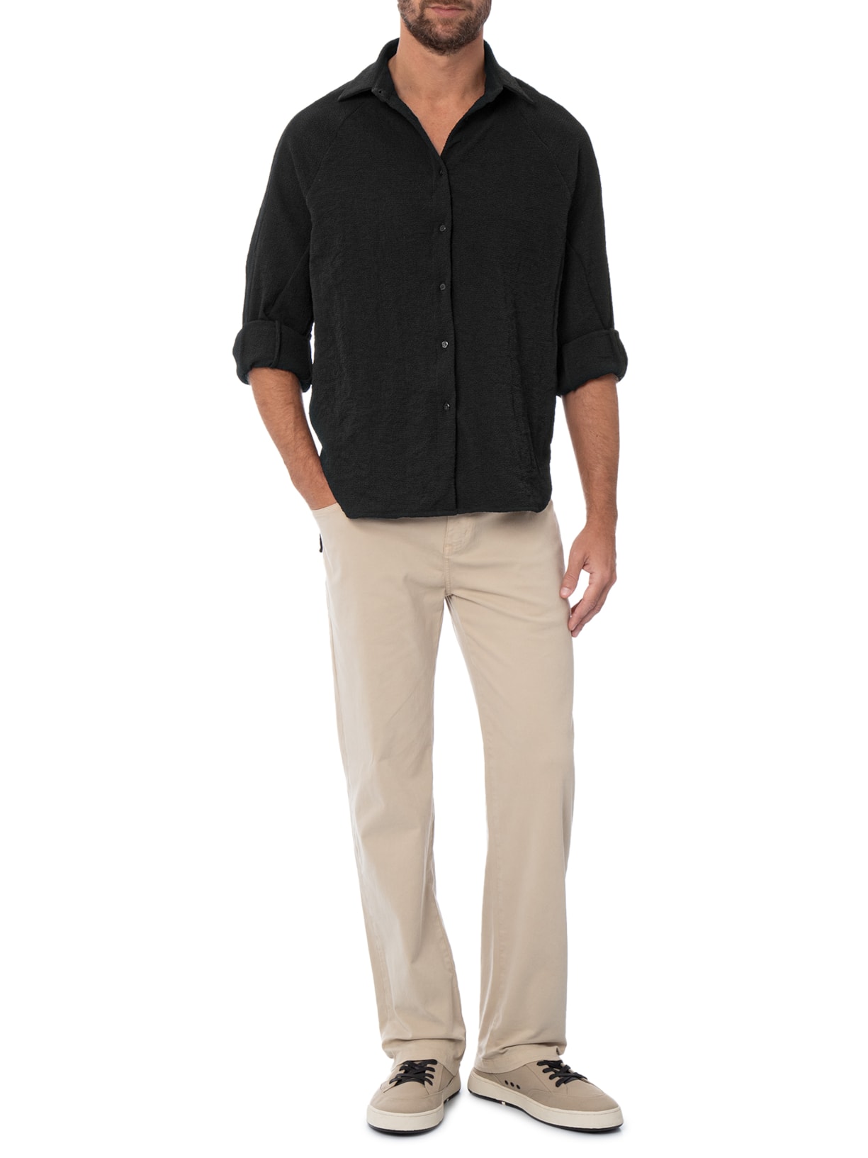Camisa Casual Masculina Manga Longa Texture Preto Osklen
