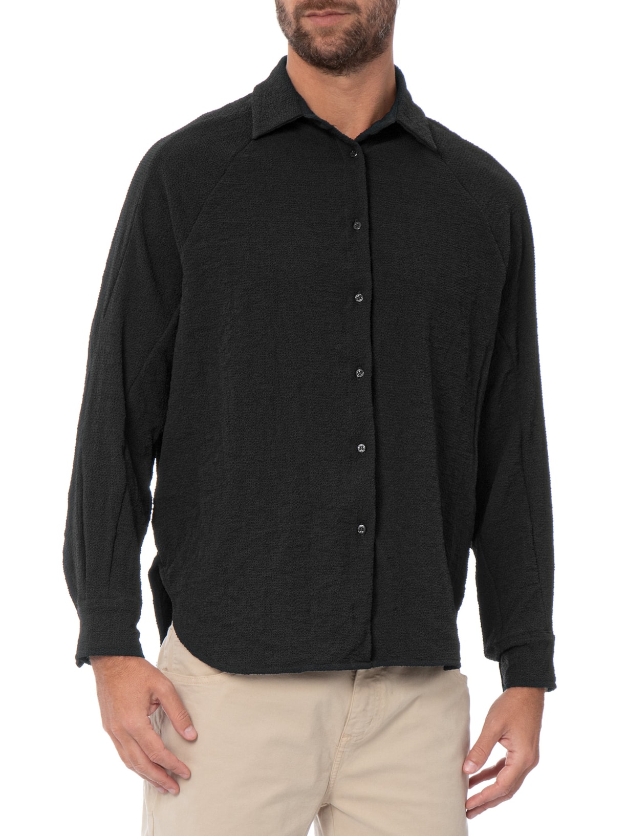 Camisa Casual Masculina Manga Longa Texture Preto Osklen