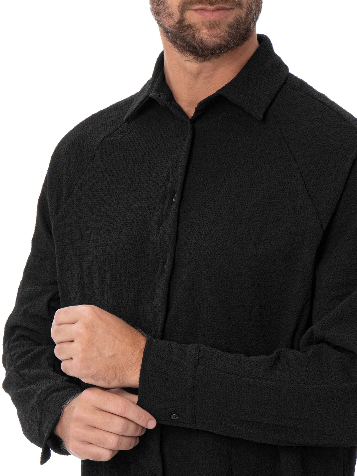 Camisa Casual Masculina Manga Longa Texture Preto Osklen