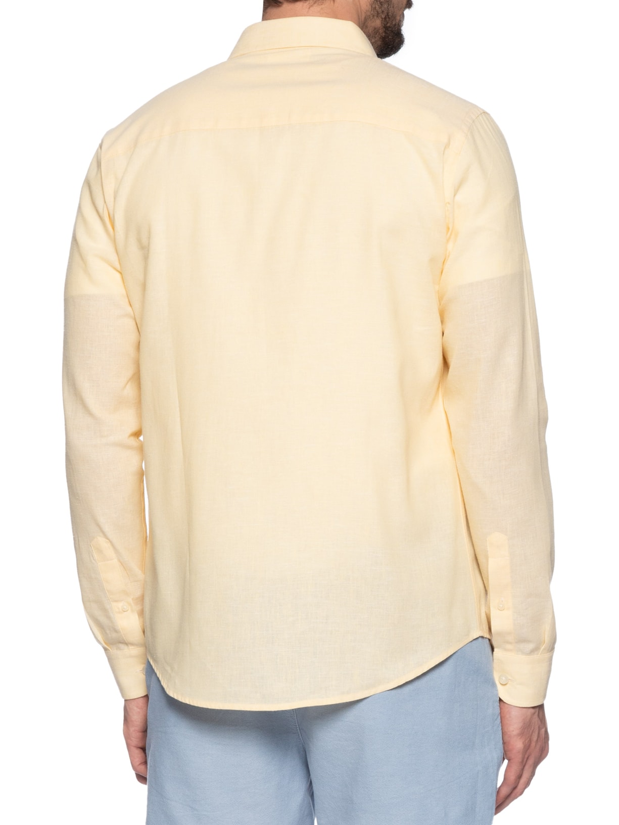 Camisa Casual Masculina Regular Fit Em Linho Amarelo Sergio K