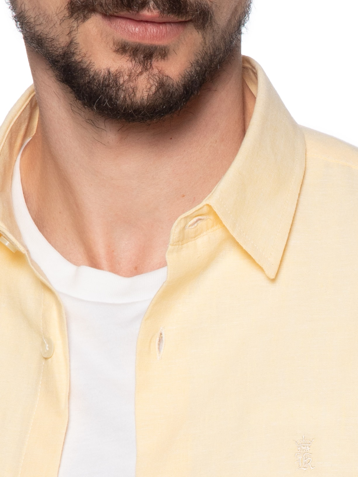 Camisa Casual Masculina Regular Fit Em Linho Amarelo Sergio K