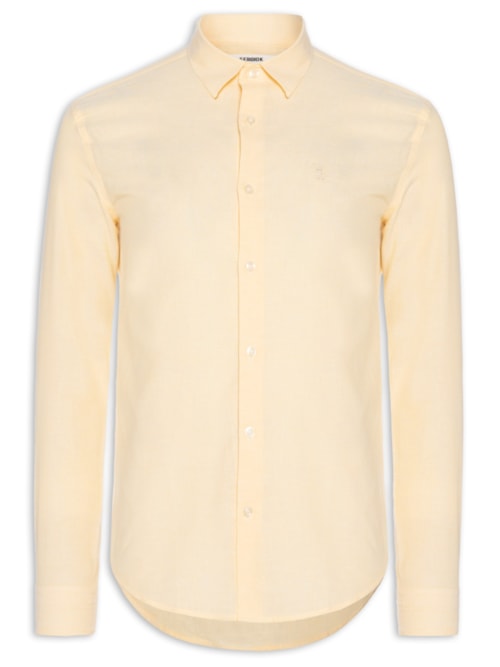 Camisa Casual Masculina Regular Fit Em Linho - Amarelo