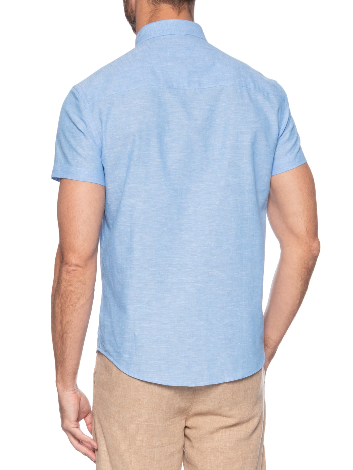 Camisa Casual Masculina Regular Fit Em Linho Azul Sergio K