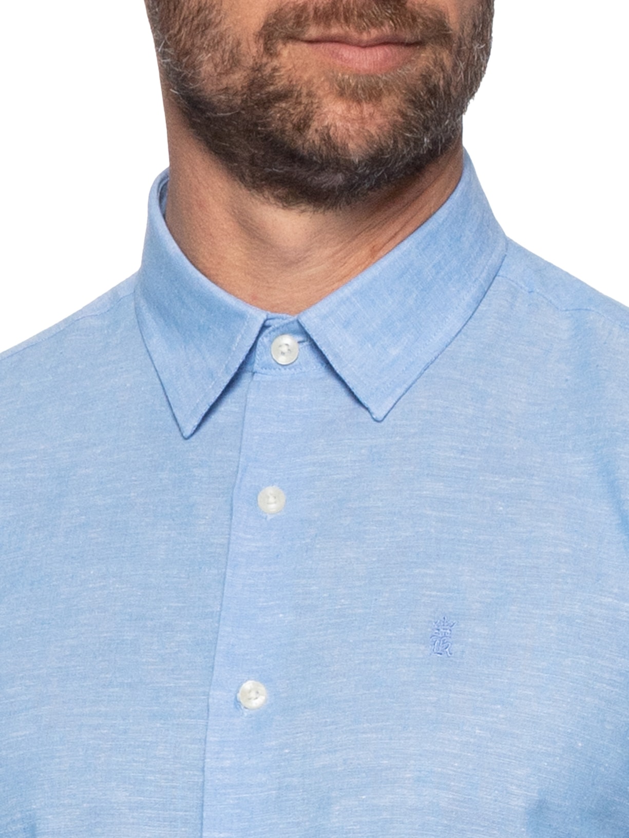 Camisa Casual Masculina Regular Fit Em Linho Azul Sergio K