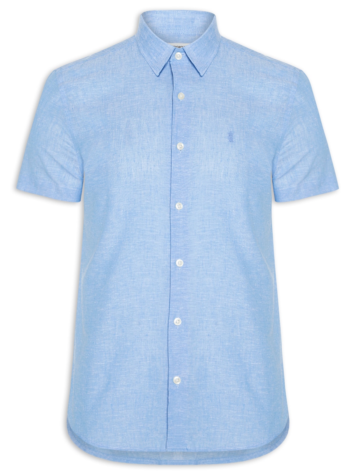 Camisa Casual Masculina Regular Fit Em Linho Azul Sergio K