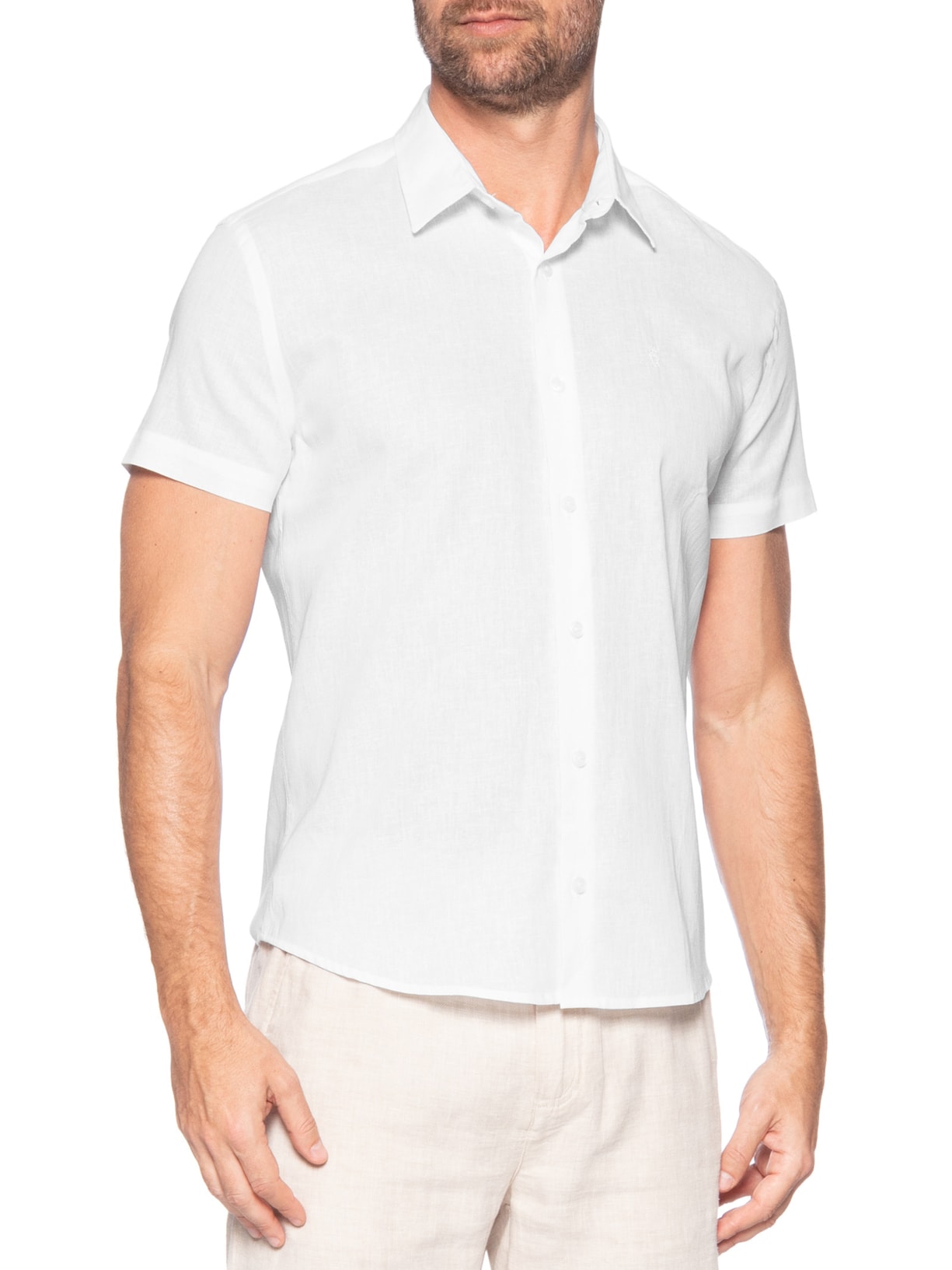 Camisa Casual Masculina Regular Fit Em Linho Branco Sergio K