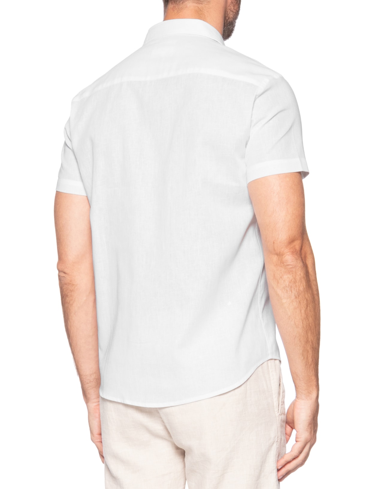 Camisa Casual Masculina Regular Fit Em Linho Branco Sergio K