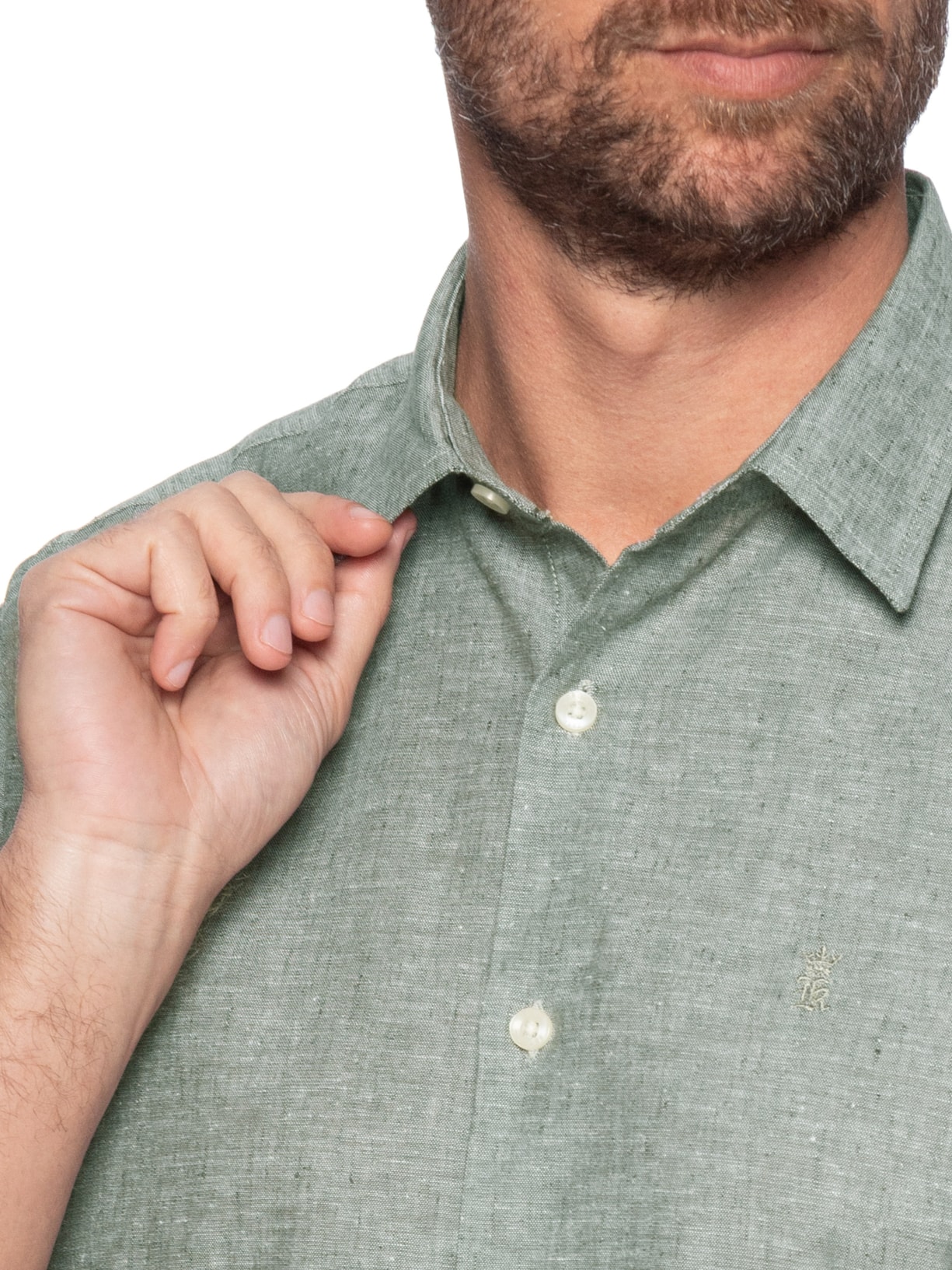 Camisa Casual Masculina Regular Fit Em Linho Verde Sergio K