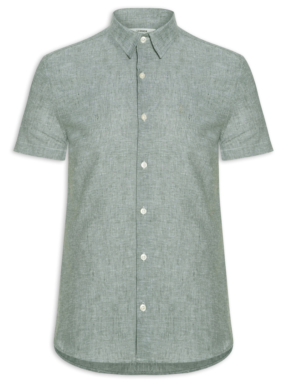 Camisa Casual Masculina Regular Fit Em Linho Verde Sergio K