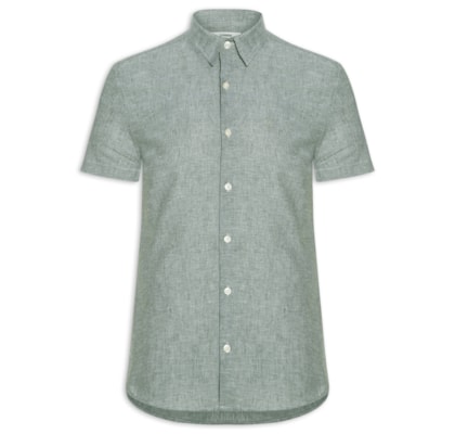 Camisa Casual Masculina Regular Fit Em Linho - Verde