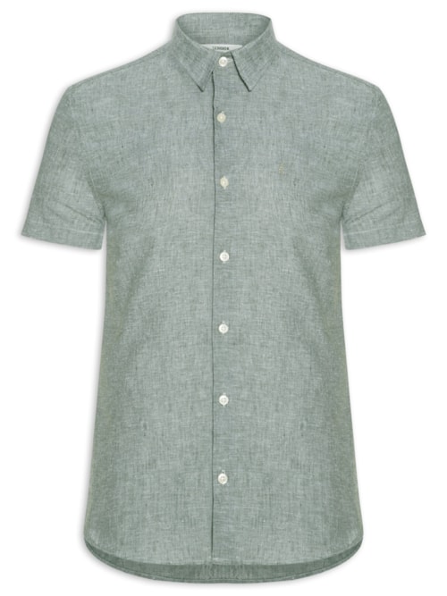 Camisa Casual Masculina Regular Fit Em Linho - Verde