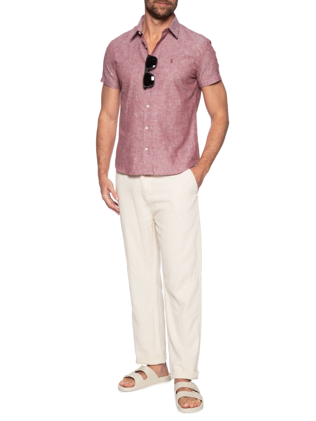 Camisa Casual Masculina Regular Fit Em Linho Vermelho Sergio K